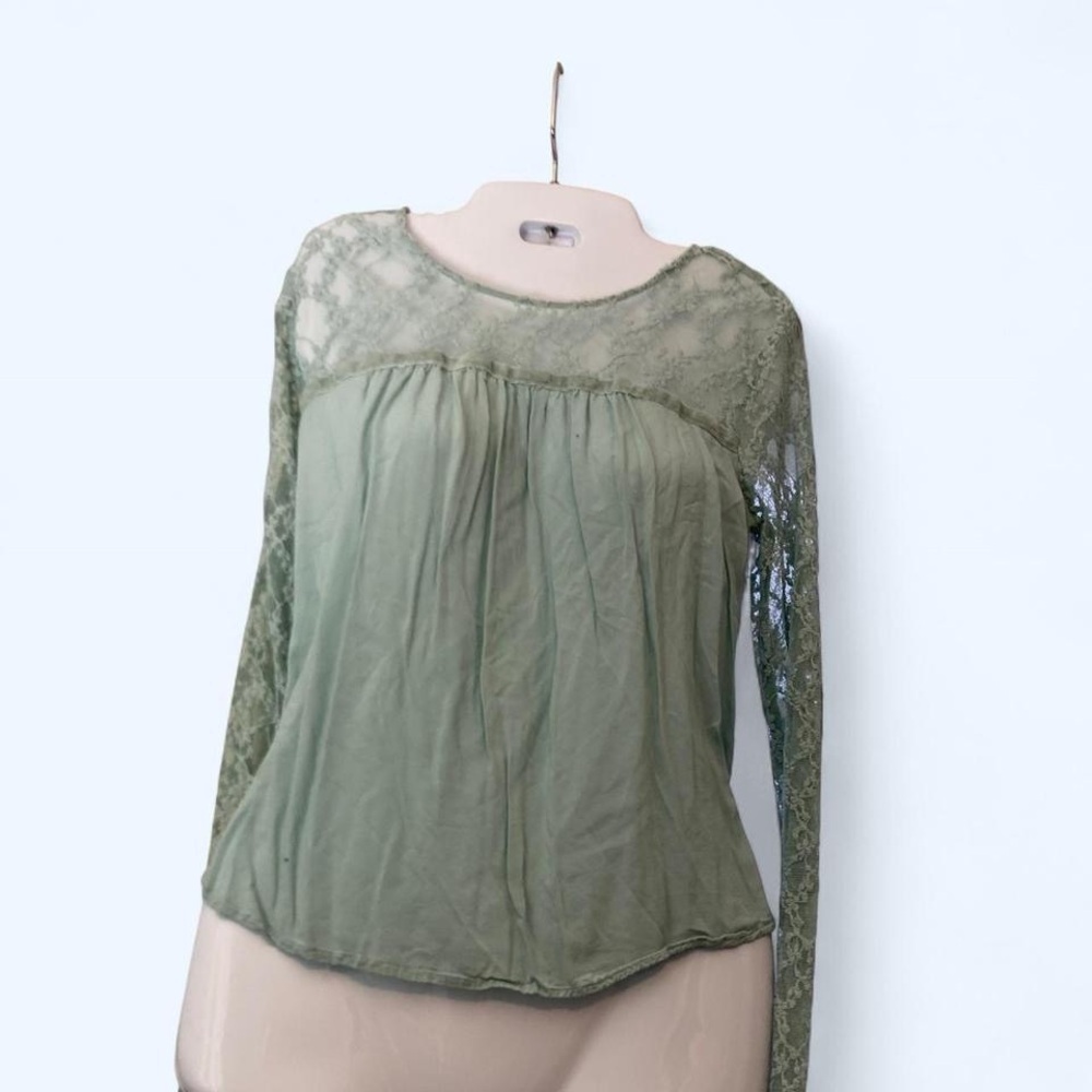 Green lace long sleeve top with elastic waist Arizona Jeans M